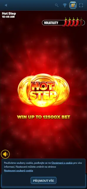 Mobilní web Casea, úvodní obrazovka automatu Hot Step
